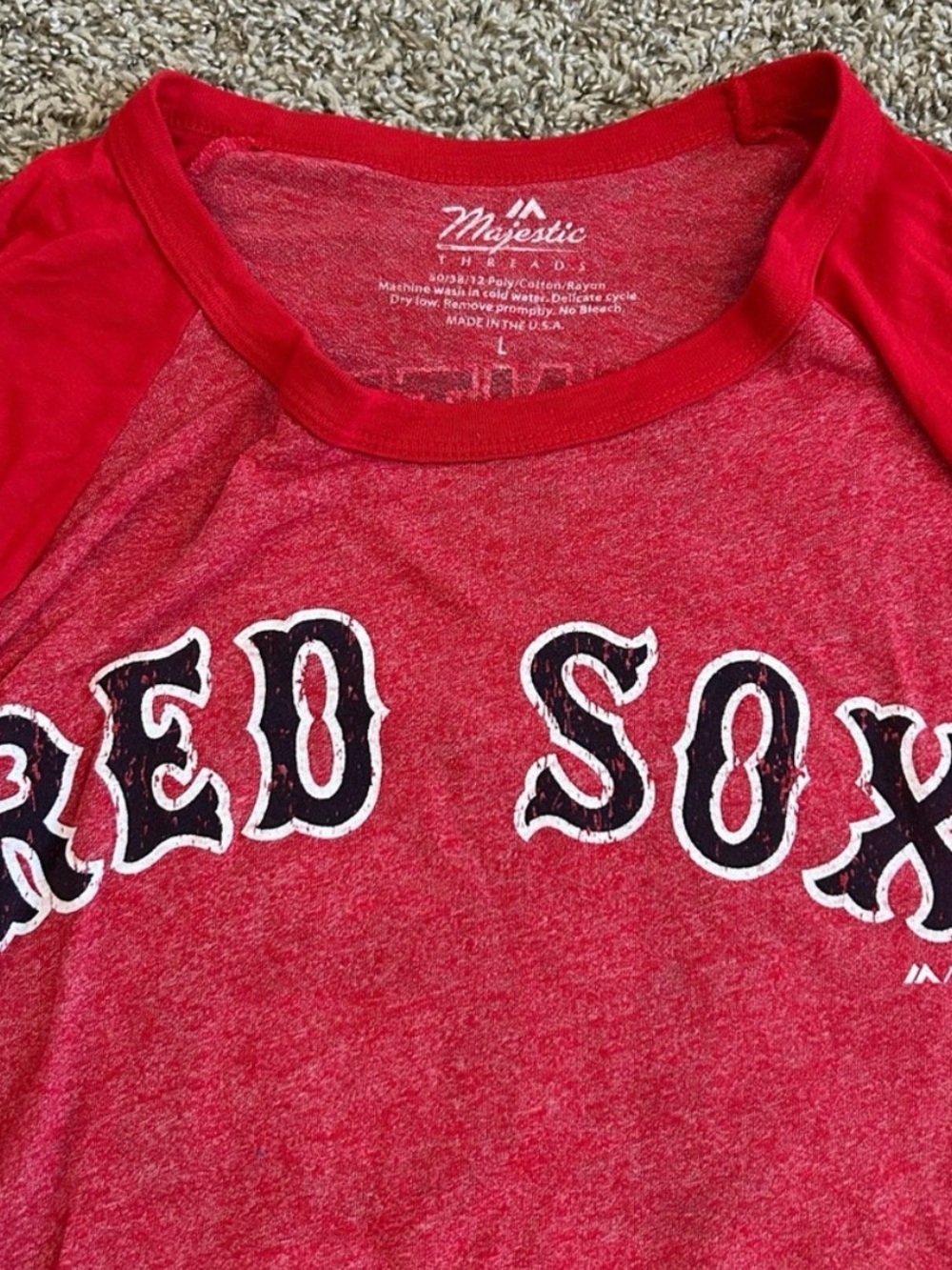Majestic Red "Red Sox" Long Sleeve Raglan Tee - Picture 3 of 4